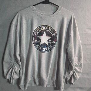 Converse All Star Chuck Taylor Graphic Sweatshirt Gray Ruched Sleeve Youth XL